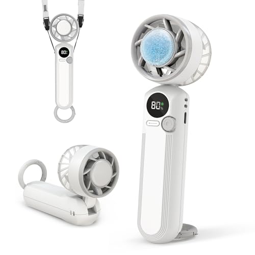 ハンディファン 冷却プレート付き 1秒冷感 100段階パワフル風量 首掛け/卓上/手持ち/腰掛け カラビナとストラップ付き 最長12h稼働 超軽量160g 携帯扇風機 小型 静音20dB 2h急速充電 手持ち扇風