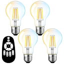 ANWIO LED電球 4個セット フィラメント電球 806LM 6W(60W形相当) E26口金 リモコン付き 無段階調光/調色 led照明 常夜灯 昼光色 ...