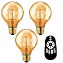 UEWIT シャンデリア電球 LED電球 3個セット E26口金 G80 720lm 消費電力6W(60W形相当) リモコン付き 無段階調光 フィラメント電球 ...