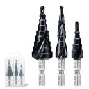 無敵 二枚刃ステップドリル3点セット 六角轴 螺旋 HSS-Co M35 コバルトハイス鋼 TiAlNコート もっと鋭い ステンレス用 薄いスチー...