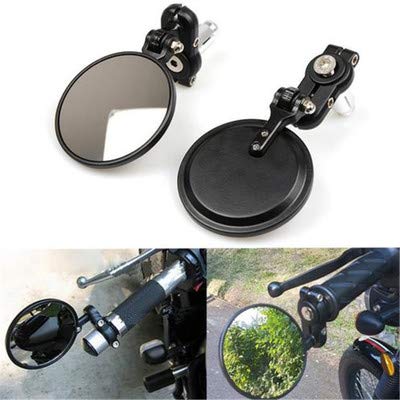 Karun バイクミラー汎用バイクミラーバーエンドミラーCNC丸形左右セット角度自由に調節 などに適用 折..