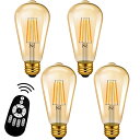 PNRLUX フィラメント電球 LED電球 E26口金 4個セット リモコン付き 調光 調色 60W形相当 600LM LEDランプ 茶色 消費電力6W 昼光色...