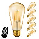 PNRLUX フィラメント電球 60W形相当 E26口金 LED電球 600LM 調光 調色 6個セットリモコン付き LEDランプ 茶色 消費電力6W 遠隔操作...