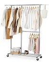 HOKEEPER ハンガーラック パイプハンガーラック 耐荷重150KG 業務用 大容量 収納ラック 物干し スタンド 洋服ハンガー 衣類収納 棚付き 縦横伸縮 高さ調節可能(シルバー)