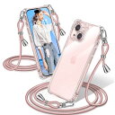 iPhone 15 ケース クリア ショルダー 耐衝撃 iPhone15 スマホケース 透明 織りストラップ付き 肩がけ 首掛け 紐付き アイフォン15 カバー 縄掛け シングルショルダーロープ 斜めがけ 調節可能なシ