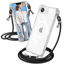 iPhone 16e 用 ケース クリア ショルダー MagSafe対応 耐衝撃 iPhone16e スマホケース マグセーフ対応 透明 織りストラップ付き アイフォン16e カバー 肩がけ 首掛け 紐付き 縄掛け シングルショルダ