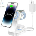 ADADPU 3in1 ワイヤレス充電器 (20W出力 USB-C 電源アダプター付属) MagSafe充電対応 折りたたみ式 スタンド 15W出力 iPhone 16/15/14/13/12 Apple Watch 10/9/8/7/6シリーズ /2/3/4/Pro/Pro 2対応 LEDランプ付き(3段階調