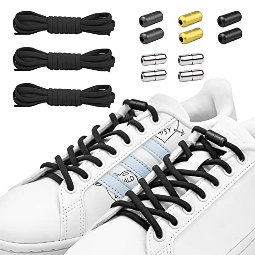 [Newseego.] 結ばない靴ひも フラット靴紐 3足セット伸縮性 ポリエステル糸製 メタルターンバックル 靴の着脱を簡単に 簡単取り付け 子供から高齢者までも使う 金属カプセル 時間節約 スニ