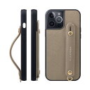 HANATORA iPhone15ProMax ケース 本革 耐衝撃 背面ベルト スマホケース スマホ スタンド機能 ネック ストラップ 付き エンボスレザー ギフト マグネットなし グレージュ NGH-15ProMax-Grege