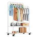 CozyTime ハンガーラック 2段 頑丈 洋服ラック パイプハンガー コート掛け 大容量 組立簡単 360度回転キャスター付き 防サビ 防水 耐腐食性 (ホワイト)