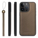 HANATORA iPhone15ProMax ケース 本革 耐衝撃 バンパー型 スマホケース スマホ ストラップ 付き シュリンクレザー ギフト トープ SPGGZ-15ProMax-Taupe