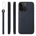 HANATORA iPhone15ProMax ケース 本革 耐衝撃 バンパー型 スマホケース スマホ ストラップ 付き シュリンクレザー ギフト ネイビー SPGGZ-15ProMax-Navy