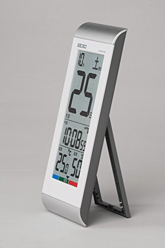 セイコークロック 置き時計 目覚まし時計 掛け時計 電波 デジタル 日めくりカレンダー 温度湿度表示 銀色メタリックメタリック 本体サイズ:24.2×10.5×2.5cm SQ431S