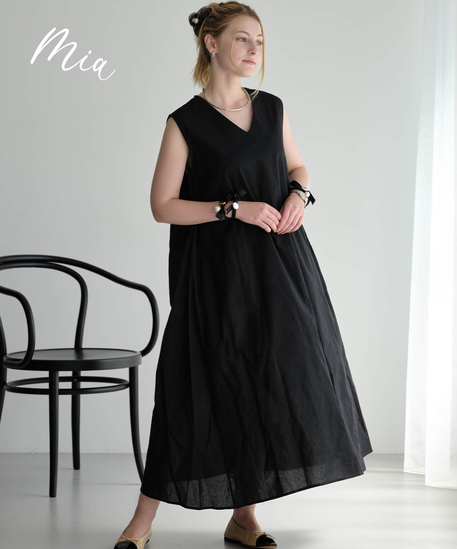 【10%OFF SALE】【MIA/ミア】Vネックリラックスロングワンピース/レディース ワンピース Vネック スッキリ ゆったり カジュアル きれいめ 無地 リラックス ノースリーブ ロング マキシ 夏 着痩せ 華奢見え シンプル 体型カバーのサムネイル