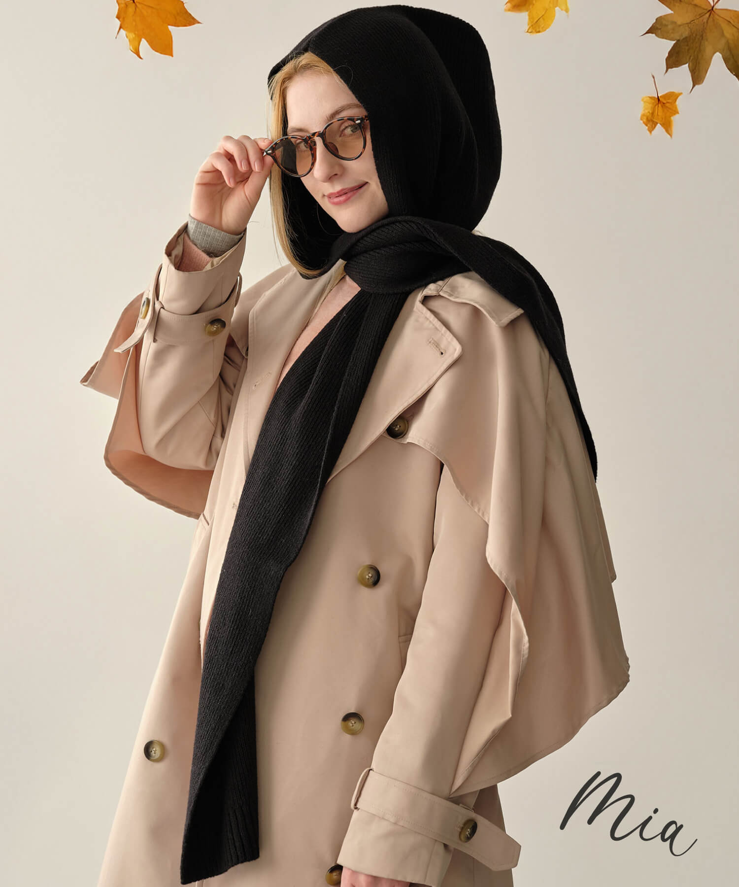 【MIA/ミア】フーディーマフラー /マフラー ストール フード アウター おしゃれ 小物 秋冬 レディース 黒 グレー ブルー 大判 厚手 フード付きマフラー リブ ネックウォーマー ボリュームマフラー バラクラバ ニットバラクラバ ★stole