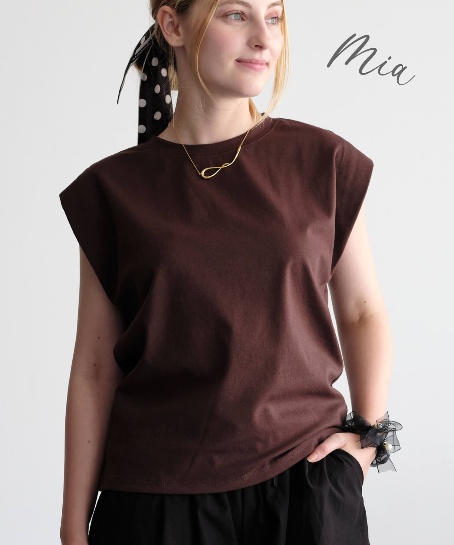 【30%OFFクーポン使える★8/17迄】【MIA/ミア】ジャージー タンクトップ/レディース カットソー Tシャツ クルーネック カジュアル きれいめ ゆったり シンプルTシャツ ラウンドネック ストレッチ タンクトップ 無地 夏のサムネイル