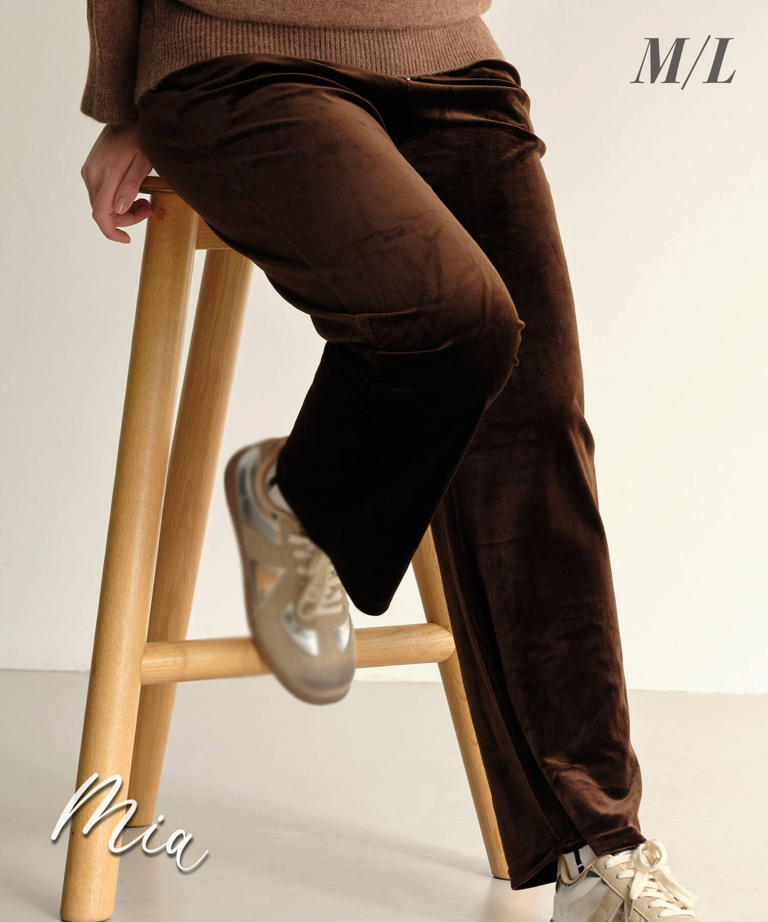 【MIA/ミア】ベロアリラックスパンツ/パンツ レディース 美脚パンツ おしゃれ ウエストゴム リラックス 無地 ブラック 黒 カーキ ブラウン ベーシック カジュアル ウエストゴム リラックス ベロアのサムネイル