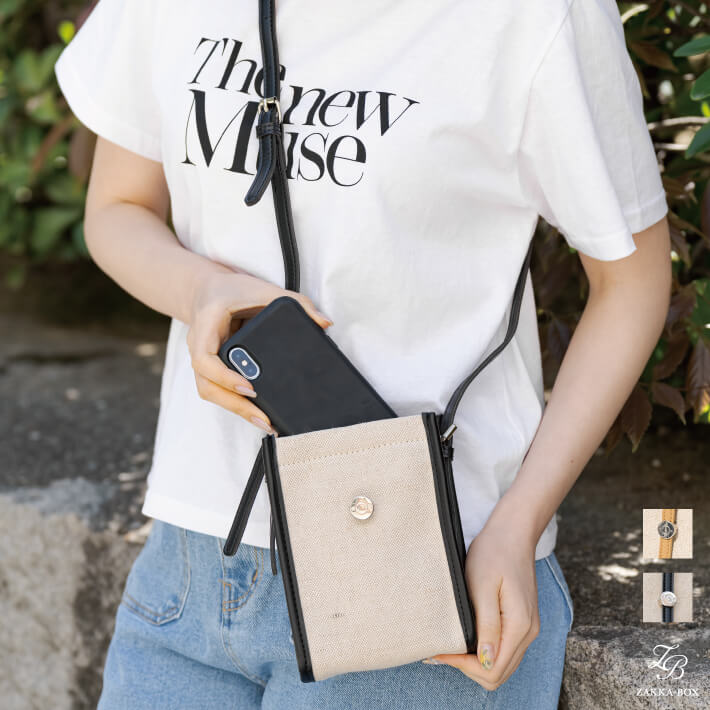 キャンバススマホポシェット【レディース 鞄 かばん バッグ ショルダーバッグ ミニバッグ スマホポシェット ミニポシェット キャンバスバッグ オシャレ かわいい 】 ★agのサムネイル