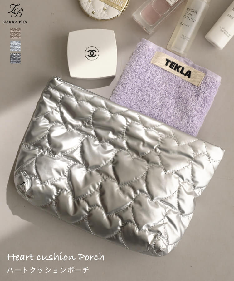 ハートクッションポーチ レディース ポーチ ハート柄 キルティングポーチ メタリック バッグインバッグ プレゼント ギフト クリスマス