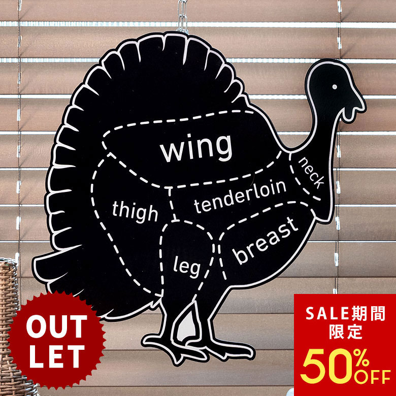 【SALE期間限定50%OFF】 訳あり アウトレット ブリキ看板 チョークアート風 七面鳥 肉 パーツ 黒 サインプレート ブリキプレート サインボード ブラックサイン ブリキ 看板 ダイカッド ダイカットティン ターキー turkey 部位 ブラック 66773