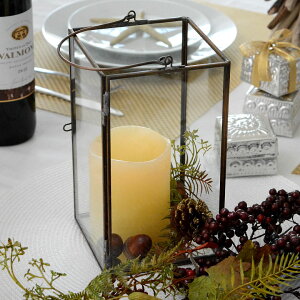 ガラスと真鍮でできた 大きな キャンドルランタン (63150) 【 ランタン キャンドル ガラスボックス ガラスケース キャンドルランタン ディスプレイケース 小物入れ テラリウム 多肉植物 箱庭 寄せ植え 】