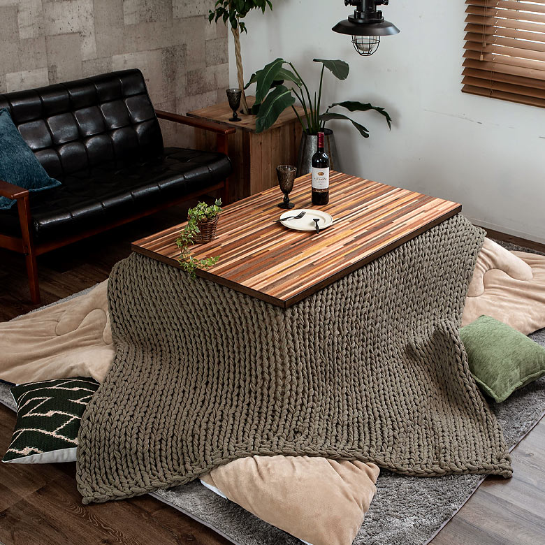 こたつ テーブル 長方形 120×75cm 木製 [96023]【 モザイク ミックスカラー ブラック 省エネ 家具調 おしゃれ 薄型ヒーター】