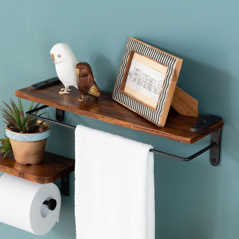 ウォールシェルフ タオルハンガー ウォールラック 棚 木製 アイアン 幅40cm 天然木 タオル掛け ハンガー 鉄製 シンプル おしゃれ ロートアイアン [94...
