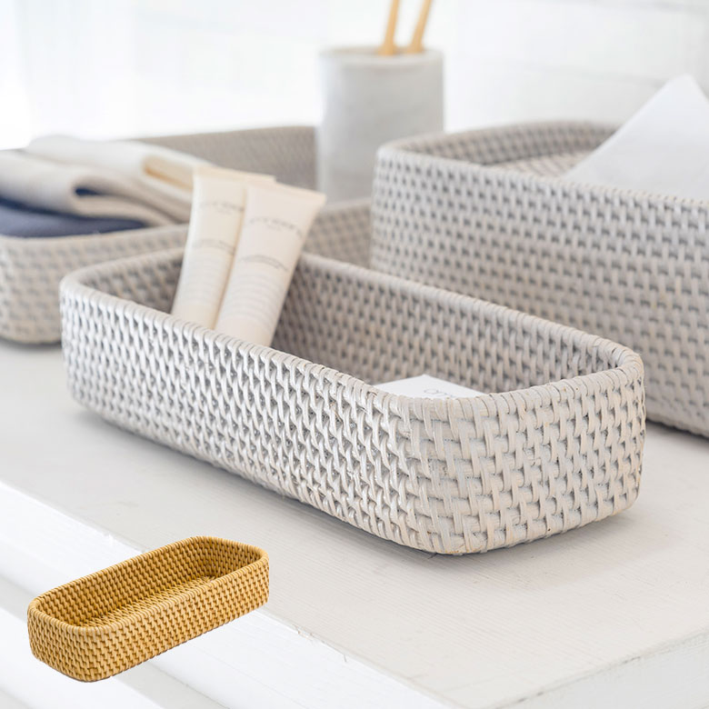 【最大2000円クーポン】 トレイ トレー Sサイズ ボックス ケース ラタン 籐 ホワイト ナチュラル 約 W 25.5cm D 10cm H 5cm アメニテトレイ カトラリートレイ ペントレイ 小物 用品 入れ キッチン ダイニング カトラリー アメニティ 北欧 リゾート コースタル[13978]