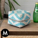 ソカシ ビーズ製 ダイヤ柄 17×17cm ベージュ×ブルー 収納ケース 収納ボックス ギフトボックス 蓋付き 蓋付き収納 フタ付き ディスプレイ デコレーショ...
