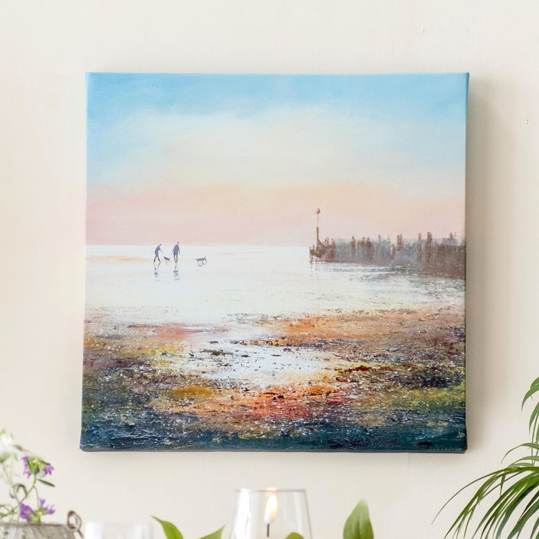 アートパネル ビーチ 風景 キャンパス パネル ビーチ 海 散歩 イラスト 約 W 40cm D 40cm H 2.7cm [67042]【 アート キャンパスアート 絵画 壁掛け プリント 油絵風 浜辺 波 夕暮れ ウォール デコレーション 北欧 インテリア おしゃれ リゾート サーフ ハワイ 西海岸 】