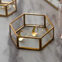 ガラスと真鍮 アクセサリーケース 小物入れ Brass ブラス 小物収納 アンティークゴールド リングピロー ガラスケース アクセサリー収納 六角形 ガラスケー...