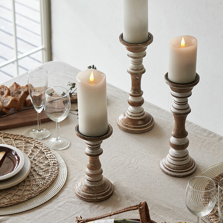 【期間限定30%OFF】 キャンドルスタンド ホワイトウォッシュ木製 ラウンド型 Sサイズ 約W 12.7 × D 12.7 × H 20cm キャンドルホルダー ロウソク立て ウッド 燭台 キャンドルトレー デコレーション インテリア おしゃれ 北欧 モロッカン アンティーク風 西海岸 韓国[34553]