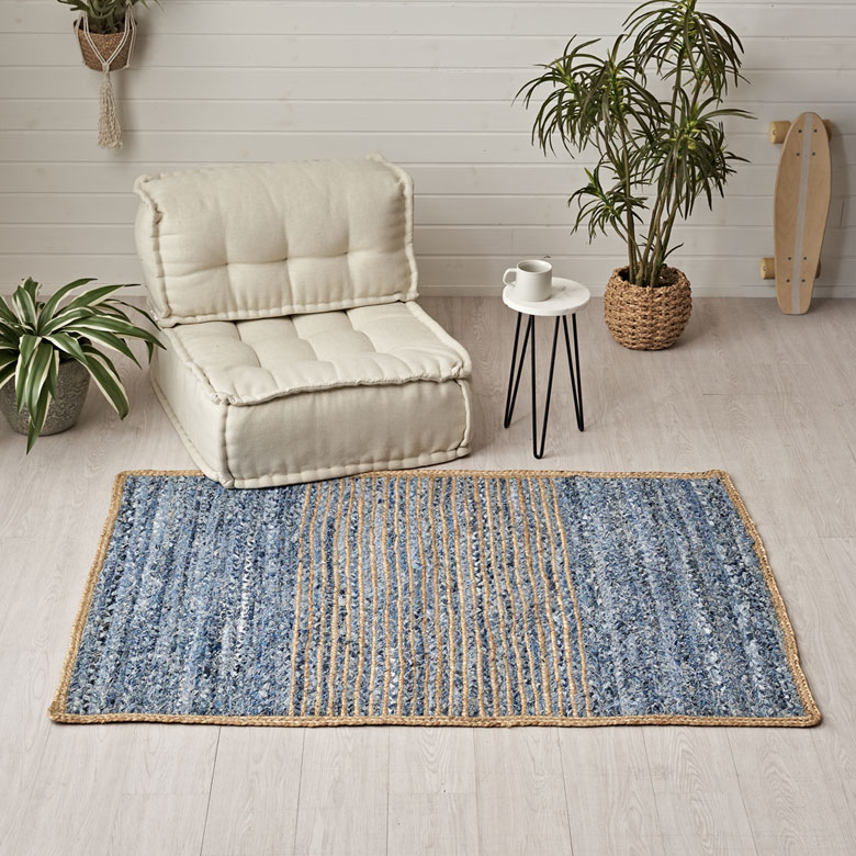 ラグ カーペット デニムラグ 幅140cm 100×140 約 W 140cm D 100cm H 1cm デニム マット インド製 綿 麻 コットン ジュート ラグマット オールシーズン 春 夏 秋 冬 ヴィンテージ 厚手 ジーンズ アップサイクル おしゃれ 北欧 リゾート インテリア 西海岸 サーフ [32106] zakka-elements-10003955 生活雑貨のネットショップELEMENTS サンプル画像2