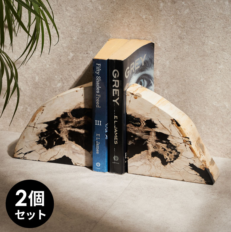 【最大500円クーポン】 ブックエンド オブジェ 石 おしゃれ 置物 飾り 卓上 天然木 本 仕切り 本立て W15×D5×H15cm 3.5kg 珪化木 装飾...