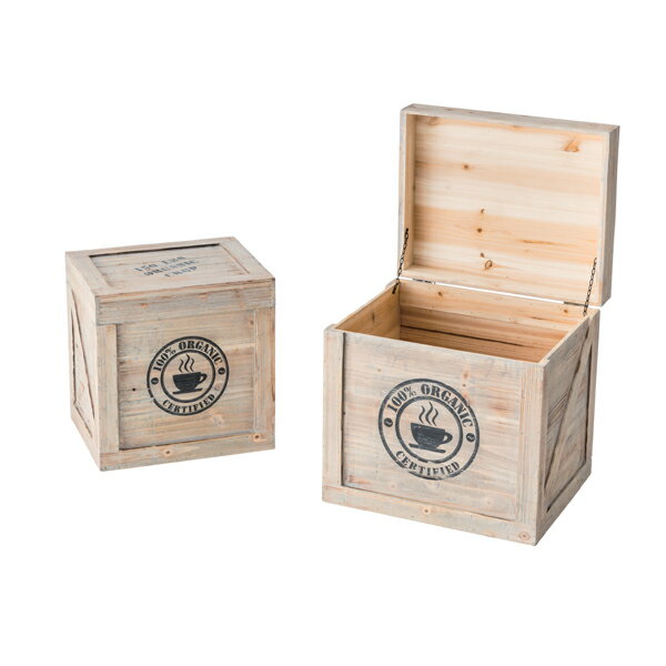 ウッドボックス S・Lサイズ ふた付き 天然木 2個セット 木箱 収納ボックス 収納箱 木製 収納ケース 整理ボックス おしゃれ [91244]