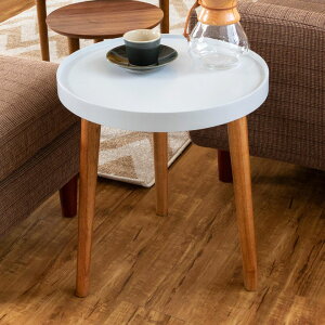 テーブル 円形 木製 直径45cm ホワイト [91399]【 トレー コーヒーテーブル サイドテーブル おしゃれ レトロ インテリア 天然木 】