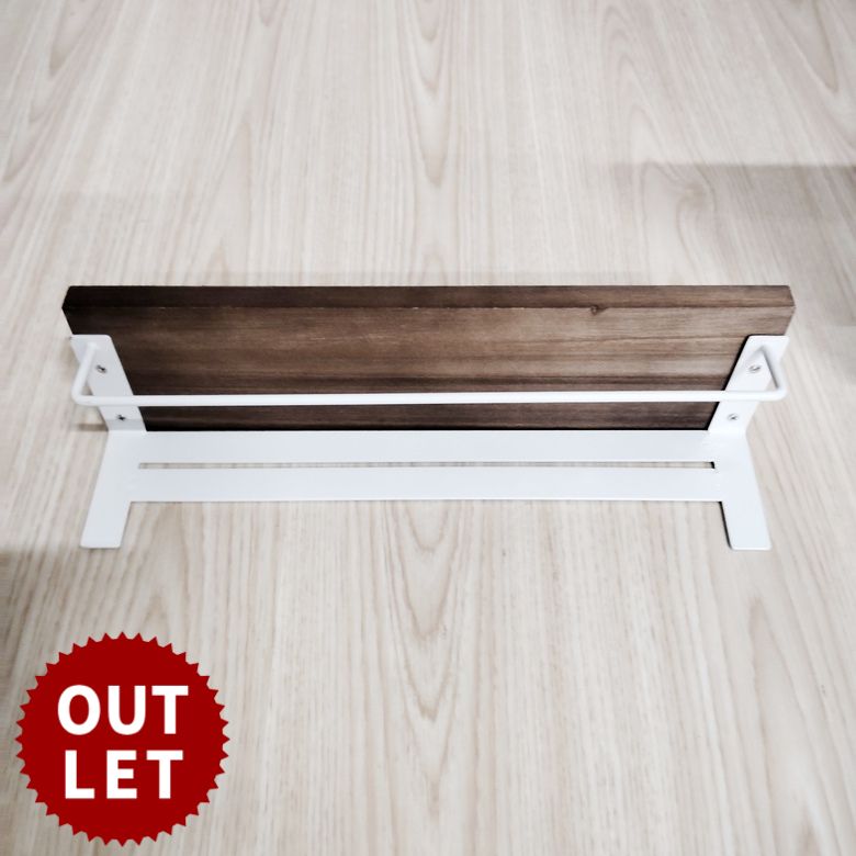 訳あり アウトレット タオルハンガー タオルラック ワイド 棚付き 天然木 木製 アイアン 約 W 35cm D 9.5cm H 9cm ブラウン ベージュ フ...