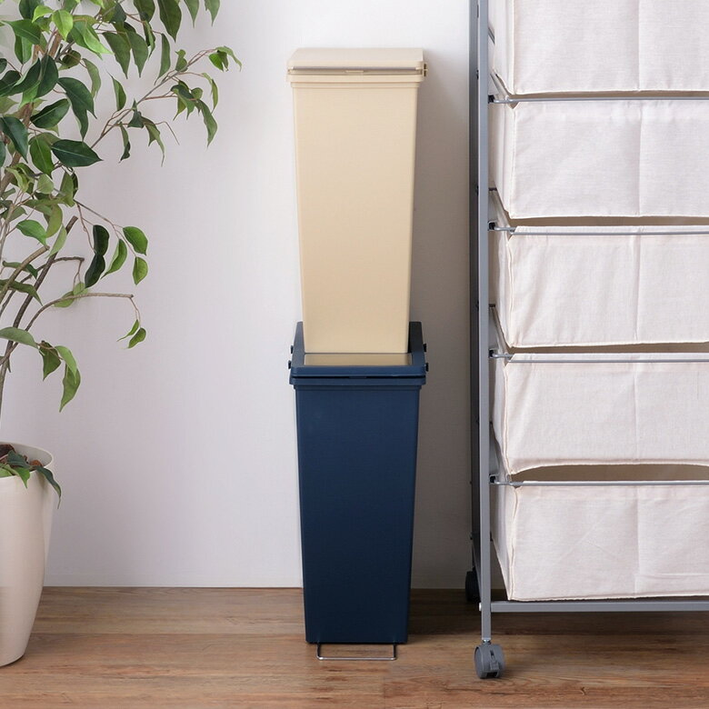 ダストボックス スリムコンテナ ポリプロピレン 幅21 奥行39 高さ43 ベージュ グリーン カーキ ネイビー コンテナ ゴミ箱 連結 キャスター付き スリムタイプ 20リットル 無地 おしゃれ シンプル スタイリッシュ 男前 キッチン リビング 洗面室 [91473] [3]