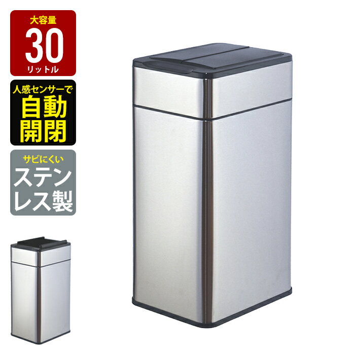 ゴミ箱 自動開閉 30L センサー式 ごみ箱 おしゃれ ダストボックス 自動 センサー シルバー ステンレス製 スリム フタ格納式 キッチン オフィス リビング カウンター フタ付きゴミ箱 蓋付きごみ箱 自動ゴミ箱 センサー付きゴミ箱 くずかご ごみばこ