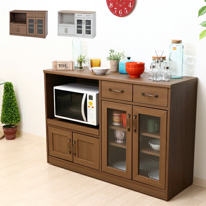 【ポイント5倍 02/19 10:00-03/05 09:59】キッチンカウンター キャスター付 幅120cm キッチン 収納 レンジ台 食器 コンセント付 キッチン ボード レンジ ラック 大型レンジ対応 食器 棚 木目調 北欧 キャビネット かわいい レトロ