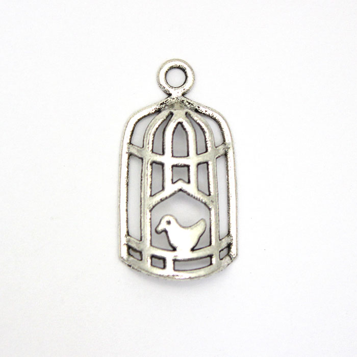 【10個パック】鳥かごチャーム【シルバー 色】 sgy-1340a-10p(チャーム 鳥かご ケージ 鳥 小鳥 バード ..