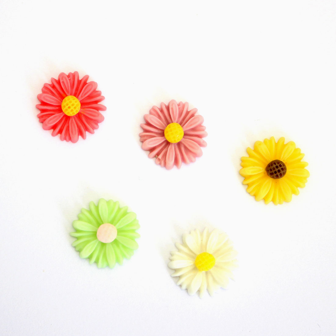 【業務用 各色20個パック 】ひまわりフラワー カボション sgy-447_20pack [プラスチック 直径約1.25cm] 全5タイプ【メール便配送】( 手芸用パーツ パーツ ハンドメイド 材料 素材 フラワー はな 花 小花 デコ デコパーツ ヒマワリ）