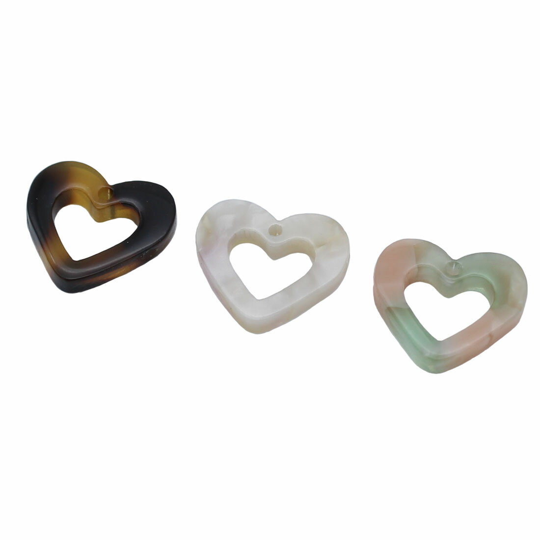 【同一種類6個パック】樹脂パーツ [ハート型 通し穴1個] 全3種類 sgy-1588abc-6p (樹脂 パーツ 穴付き ..