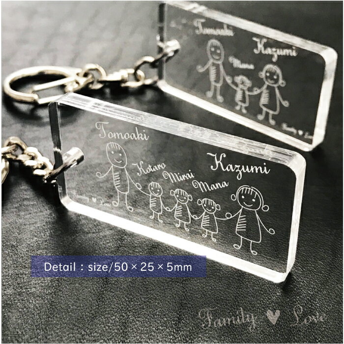 【FamilyLove】アクリル角型家族ネームキーホルダーお名前刻印【fl01ac01】【ネコポス】