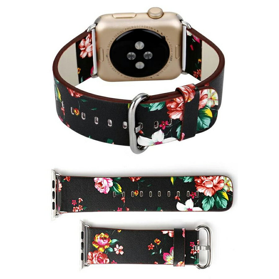 Applewatch series10 42mm バンド series9 38mm 40mm 41mm 42mm 共通 ベルト スライド式 調節可能 レディース レザー 合皮 花柄 フラワー シンプル 可愛い wa005-