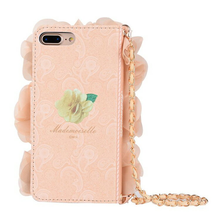 半額！ iPhone6Plus/6sPlus 手帳型 ケース カバー フラワー シフォン パール 花 上品 大人かわいい チェーン カード収納 カードポケット 華やか 素敵 かわいい りぼん リボン 可愛い フリル バッグ型 ピンク ピンクベージュ