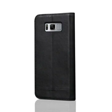 Galaxy Note8 手帳型スマホケース レザー 合皮 ステッチ 飾りカシメ シンプル マグネット開閉 ベルトなし 閉じたまま通話可能 カード収納 スタンド機能付き docomo ドコモ au SC-01K SCV37 ブラック 黒