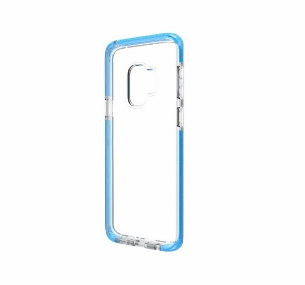 【処分特価】 Galaxy S8+ (s8Plus) ケース カバー 背面ケース ソフトケース 縁入りクリアケース 透明 フチカラー フレーム TPU素材 マイクロドット加工 密着痕防止 au SC-03J SCV35 ライトブルー 青 水色