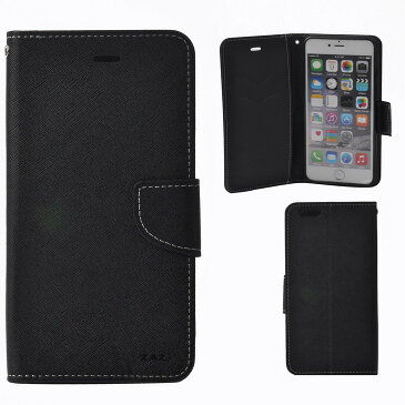 iPhone6Plus / iPhone6sPlus ケース スマホケース 5.5インチ 用 手帳型ケース カード収納可能 ICカードや クレジットカード 収納可能( 保護ケース カバー ウォレットケース ) スタンド機能 付 カラー02:ブラック(ホワイト ステッチ)