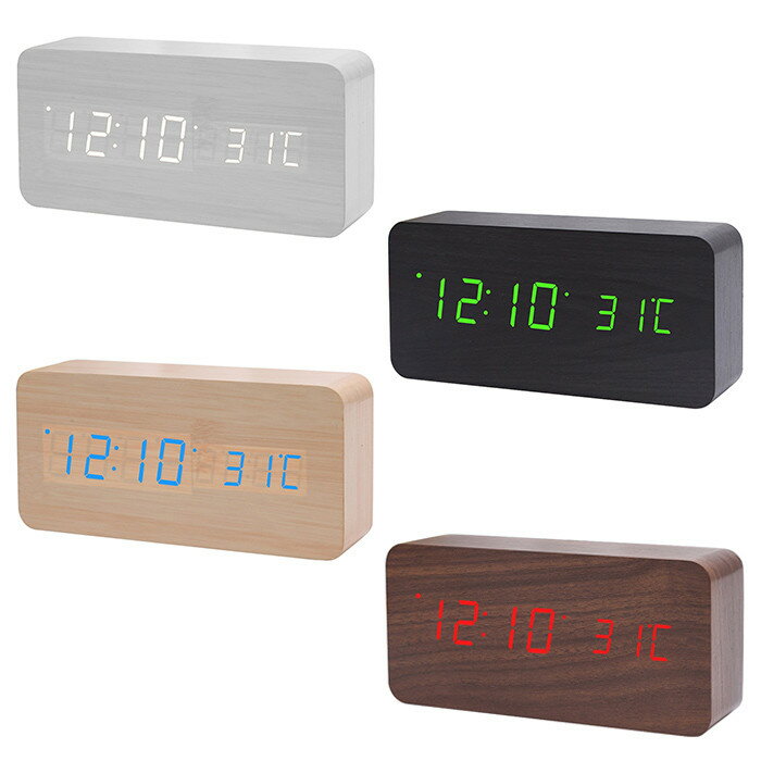 木目調LED時計 大 アラーム機能 日付・温度表示 省エネモード搭載 全4種